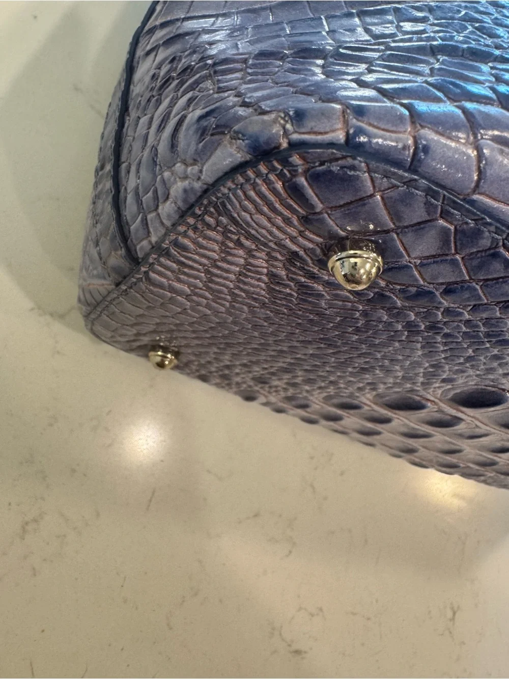 Brahmin Lavender Croc-Embossed Satchel with Removable Strap